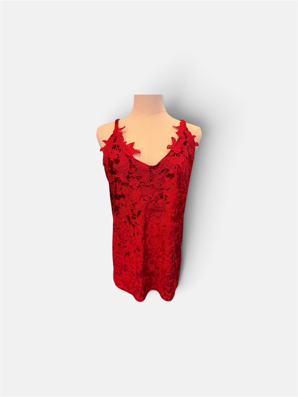 Red Lace-Trim Velvet Cami Top